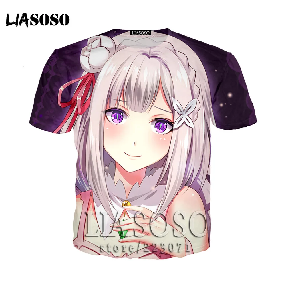 Re:Zero Starting Life in Another World T-shirt Anime Emilia Rem Cosplay T Shirt Cartoon Student Tops Tee 3D printing Tshirt ze08 | Мужская