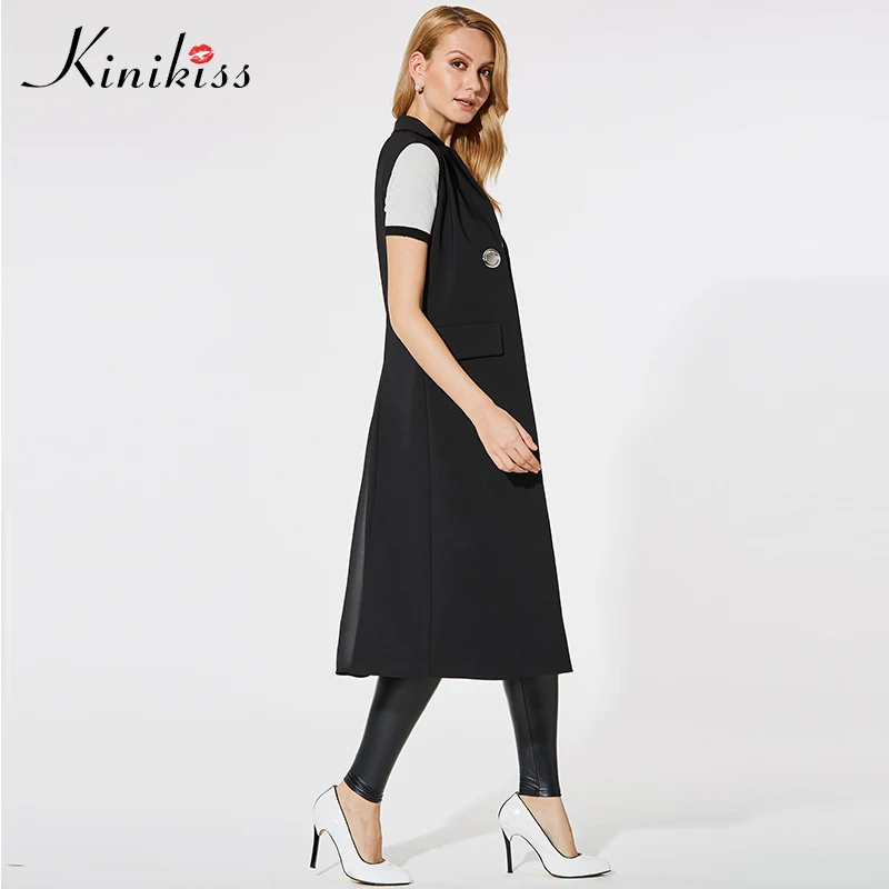 Kinikiss/женское офисное длинное пальто с жилетом Черная открытая сетчатая