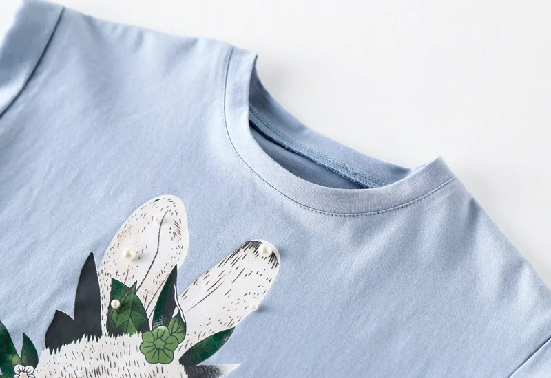 Sodawn Summer Brand Fashion Girls Clothes Cartoon Rabbit T-shirt+ Mesh Dress 2pcs Cute Children Clohting Baby Clothing
