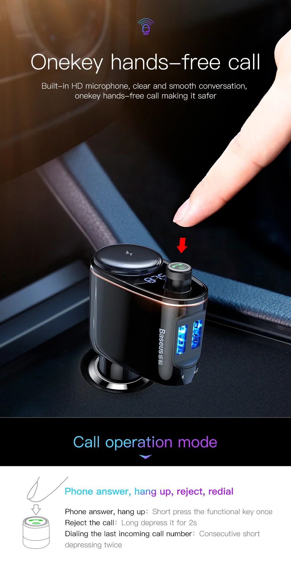 Baseus fm-передатчик Bluetooth V4.2 Автомобильный MP3 аудио плеер модулятор громкой связи с ЖК-дисплеем 5V3. 4A двойной USB Автомобильное зарядное устройство