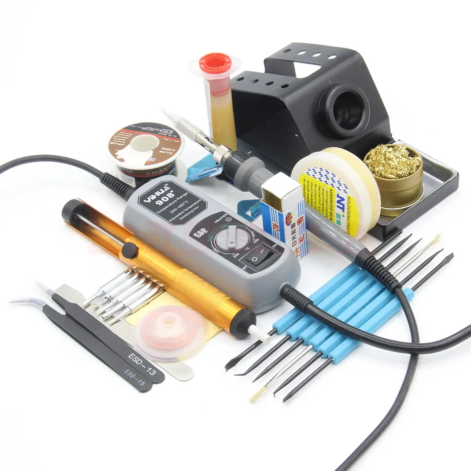 

YIHUA 908+ 60w Electric iron soldering station portable soldering iron station Rosin tweezers scraper iron frame Welding Flux