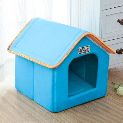 Blue Petshy домик для кошек складная кровать с ковриком мягкий Зимний котенок щенок спальный диван Подушка Питомник Маленький Средний собаки гнездо - Цвет: Blue