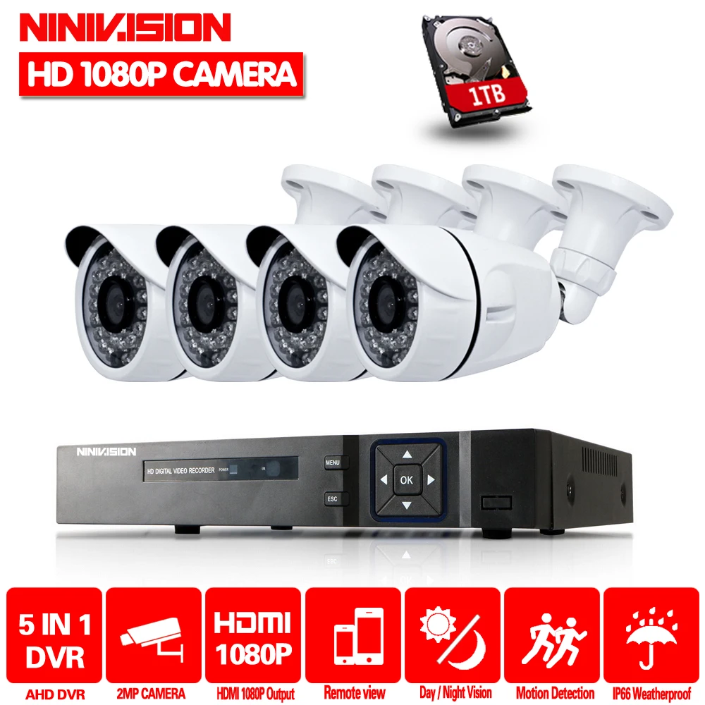 Система видеонаблюдения NINIVISION AHD HDMI 1080P DVR 4 шт. МП водонепроницаемая камера
