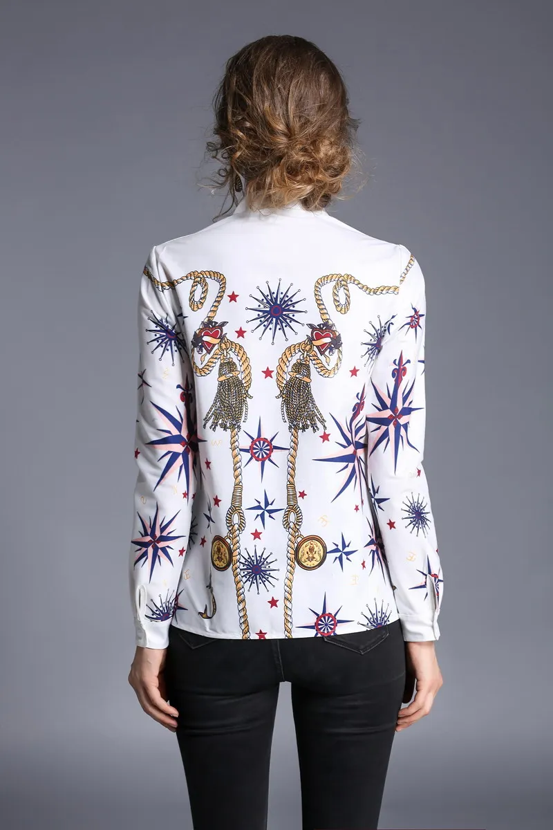 ZOSOL Женщины С Длинным Рукавом Печати Рубашки Белого Шифона Блузка однобортный