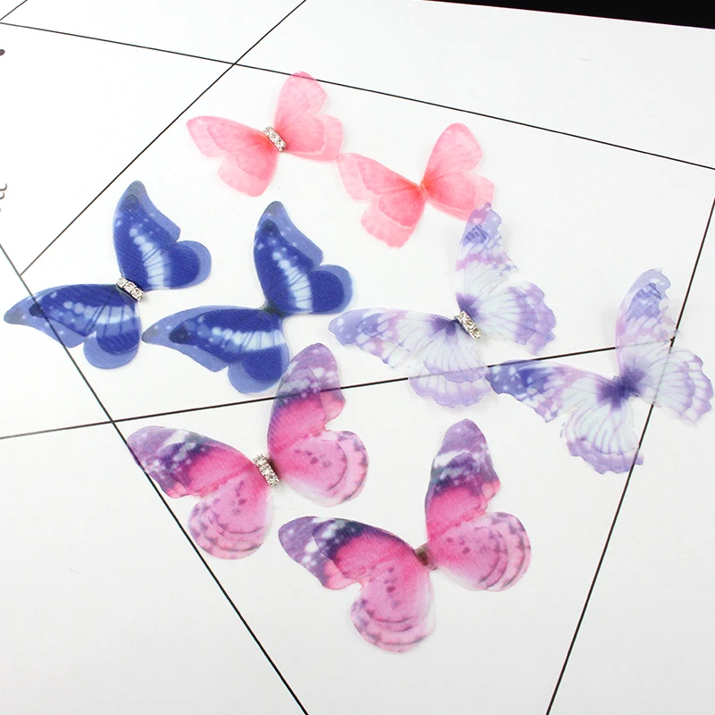 10 шт. миниатюрные бабочки из органзы со стразами для изготовления ювелирных