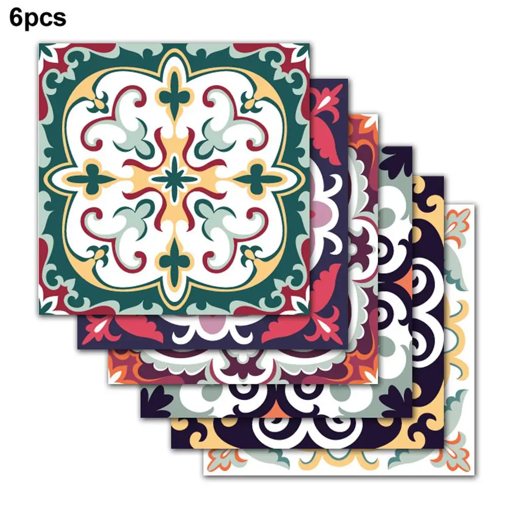 

6PCS Nordic Style Retro Tile Sticker 20*20cm Bathroom Kitchen Waterproof Wall Sticker Home Decor Floor Art Mural #BO