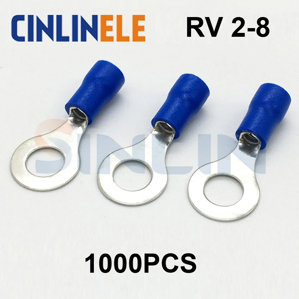 

1000pcs Crimp Terminal RV2-8 16-14AWG 1.04-2.63mm^2 Crimp terminals BULE Ring Terminal Brass RV2.5-8