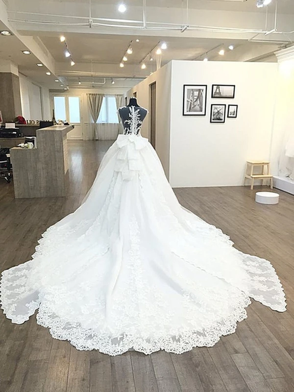 Katristsis d 2019 Ball Gown Wedding Dresses Lace Appliques Gowns Vestido De Novias O-Neck Princess Luxury Cathedral Train | Свадьбы и