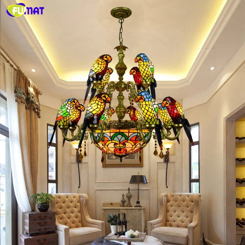 Люстры с двойным палубом FUMAT роскошные витражные лампы Тиффани изображением