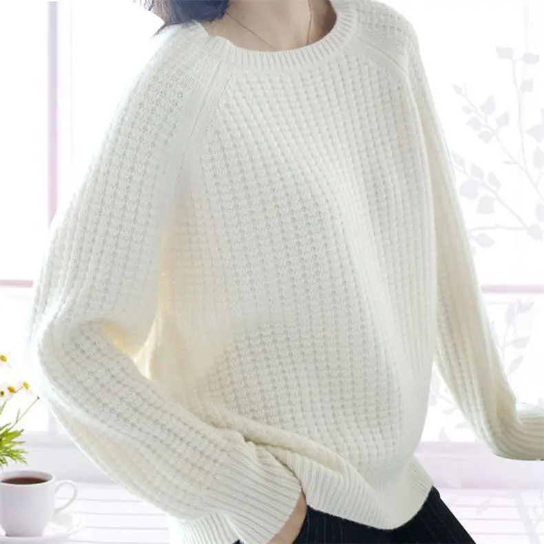 19 зимний теплый утолщенный кашемировый свитер женский круглый вырез с длинными рукавами вязаный пуловер женские свободные свитера