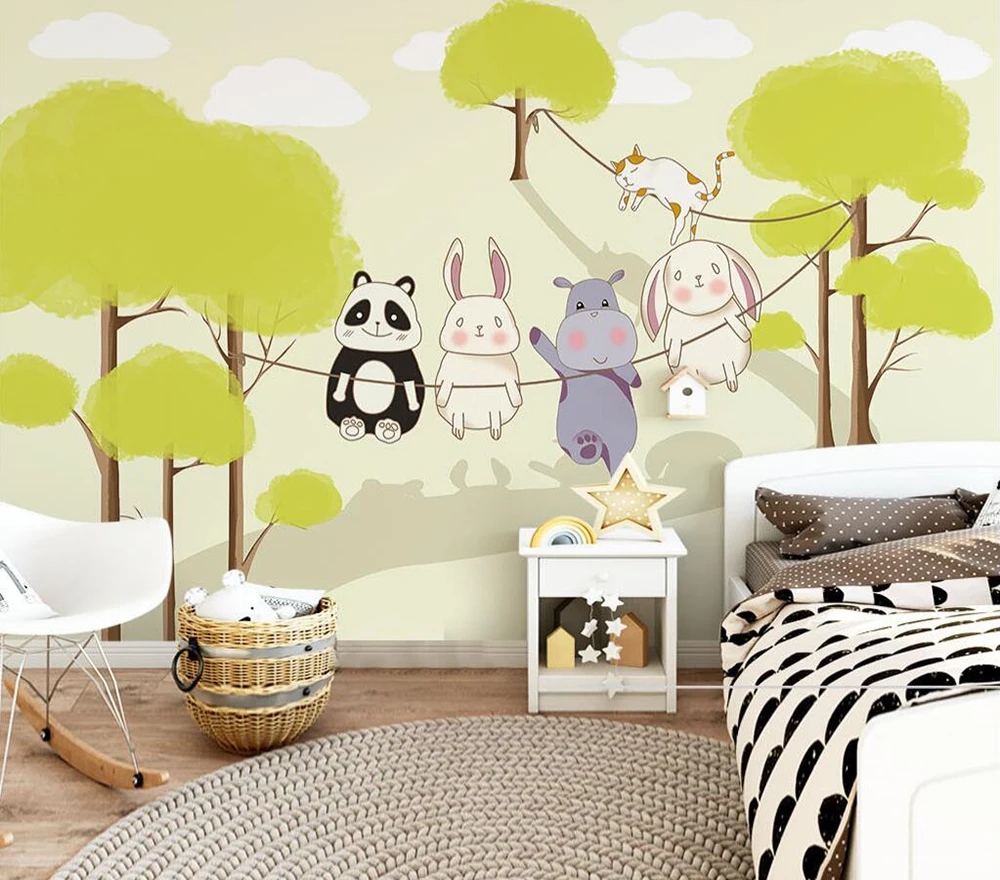 Пользовательские обои мультфильм Ручная роспись Дерево животное детская