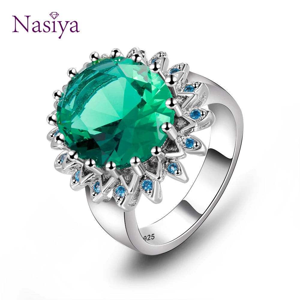 Женское кольцо из серебра 925 пробы с изумрудом в форме цветка|Кольца| |