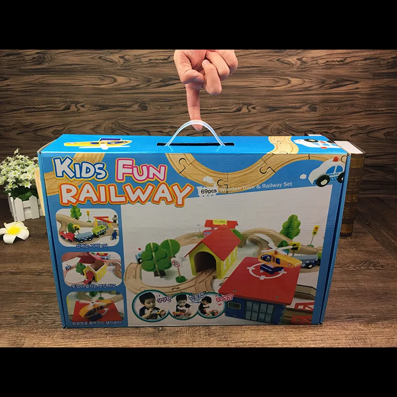 Деревянный тренировочный поезд 69 шт. магнитный Электрический вагончик для литья