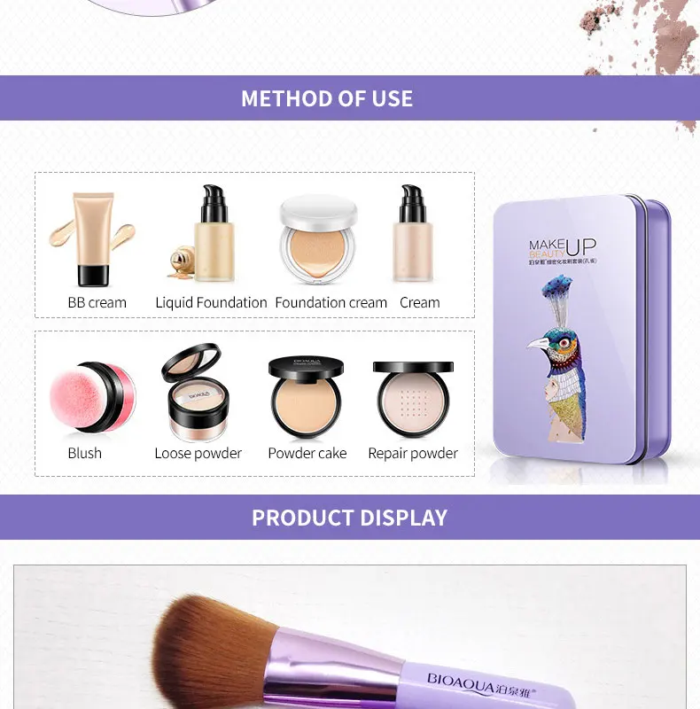 BIOAQUA набор кистей для макияжа, пудра, основа для теней, Кисть для макияжа, мягкие синтетические волосы, консилер, набор инструментов, косметика