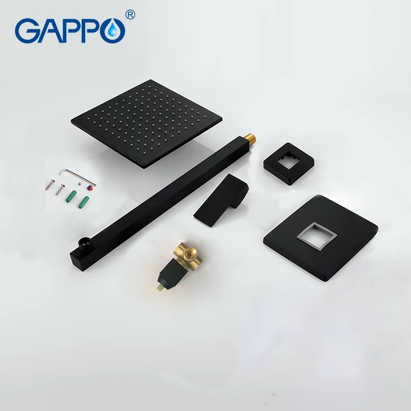 Скрытый смеситель для душа GAPPO черный кран ванной комнаты с дождевой