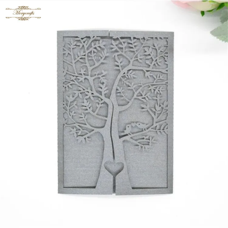 

Tree and love birds wedding laser cut gatefold style elegant invitation card
