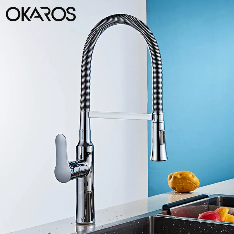 C082-C OKAROS выдвижной кухонный кран хромированный пружинный двойной распылитель насадка для холодной и горячей воды смеситель Поворотный кран Torneira Cozinha C082-C - Цвет: C082-C