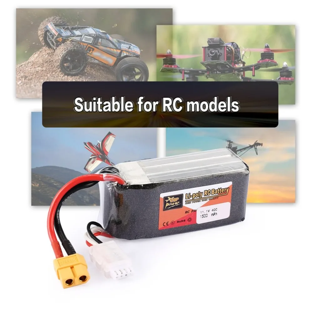 ZOP Power 11 1 В 1500 мАч 40C 3S 3S1P Lipo батарея XT60 вилка перезаряжаемая для радиоуправляемых