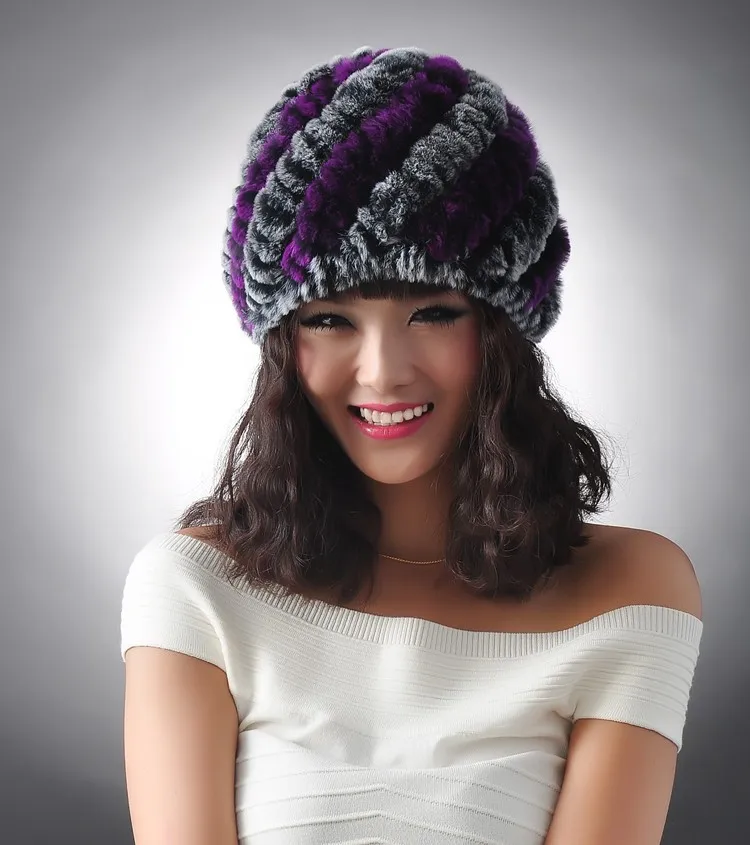 Zdfurs трикотажные настоящее rex-кролика Hat женщины Cap зимний Skullies шапочка головные уборы головной убор голову теплее Высокое качество
