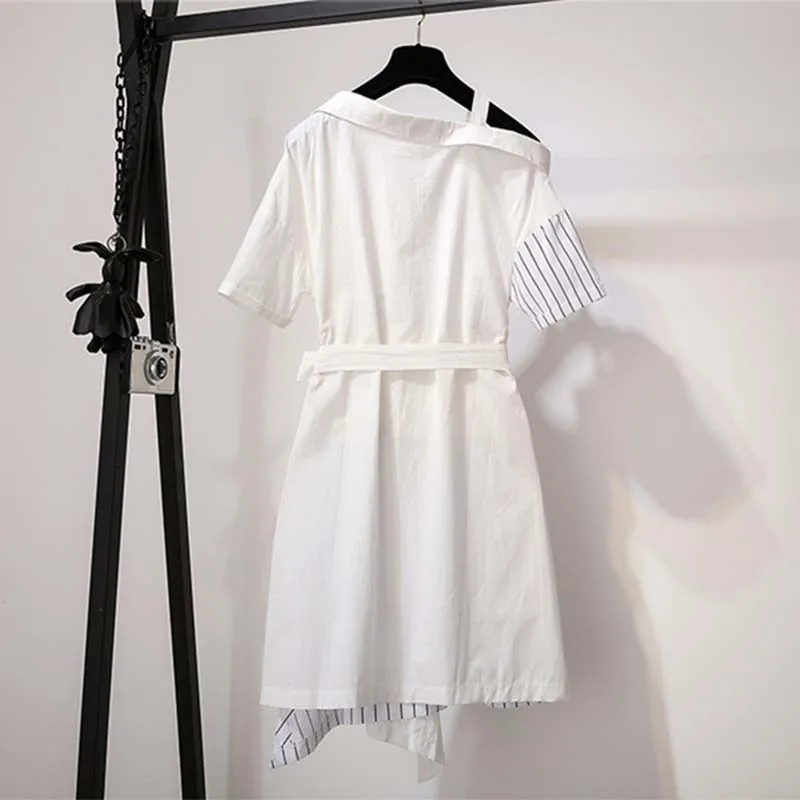 Женское платье-рубашка модное Повседневное платье в полоску с коротким рукавом