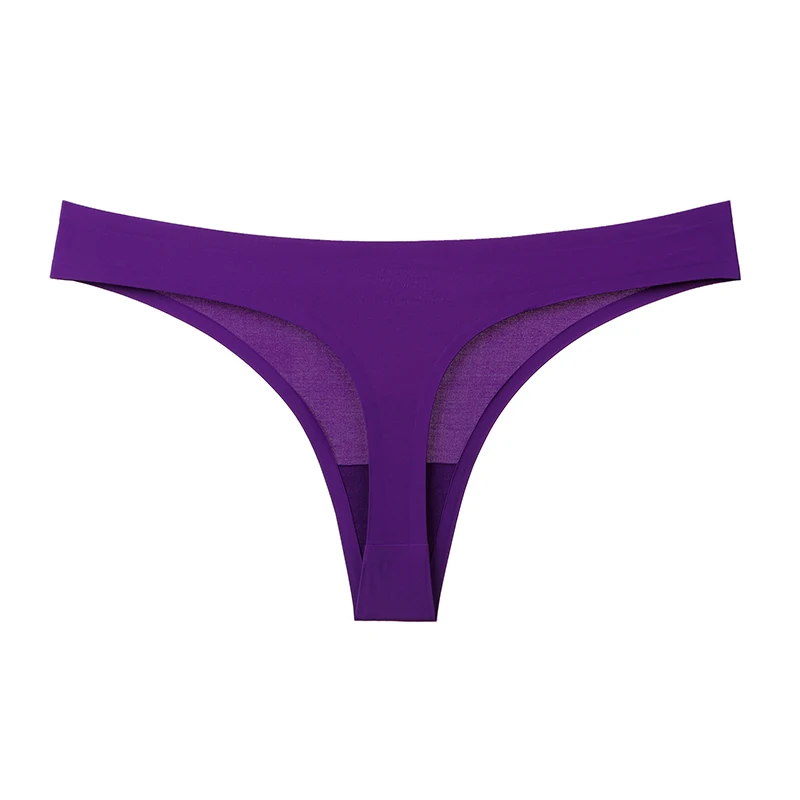 purple 1 шт. сексуальные кружевные женские нижнее белье хлопковые женские Т-обратно однотонные мягкие кружевные трусики-танга для женщин Бесшовные хлопковые новые BANNIROU - Цвет: purple