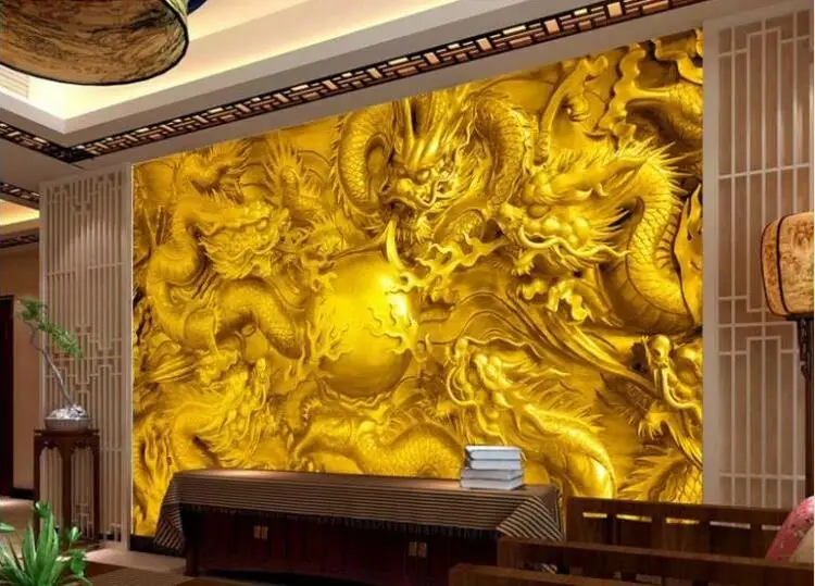 Китайская Золотая грагона 3d фрески на бумаге обои для гостиной фон настенные