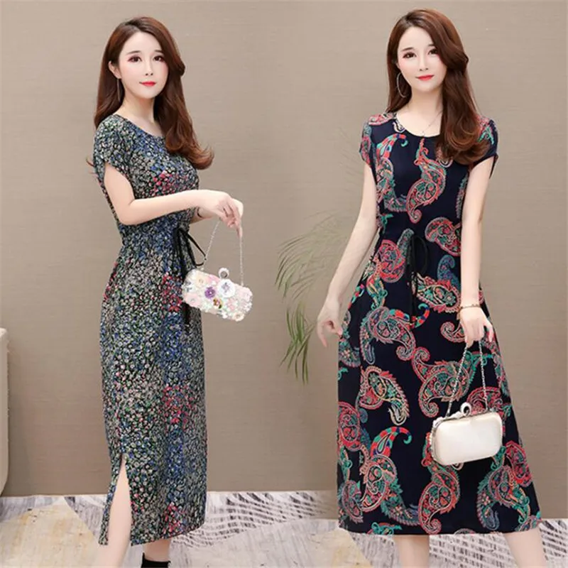 Женское длинное платье свободное Хлопковое модель E394 на лето с цветочным принтом