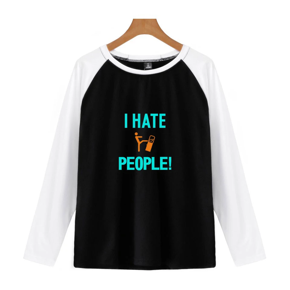 Новинка женская футболка с длинными рукавами и принтом I Hate People kawaii для отдыха в