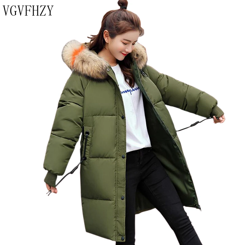 Женская парка с капюшоном теплая хлопковая большим меховым воротником 2018 |