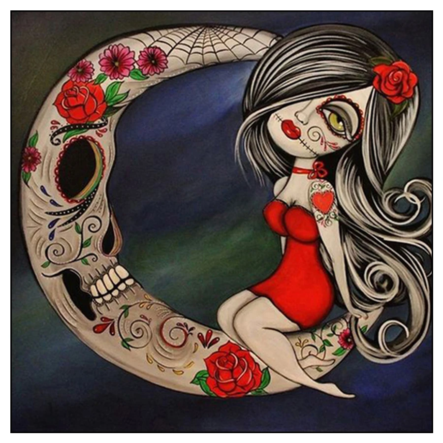 

Rose Skull Moon and Woman 5d DIY Diamond Painting Full Square / Round Drill Cartoon Picture Mosaic Diamond Crystal Embroidery