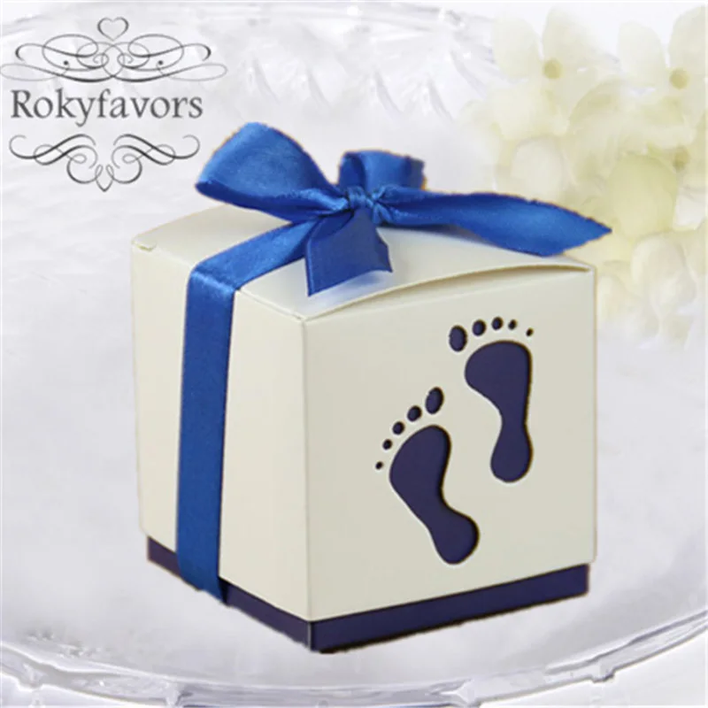 100 шт детские ножки вырезанная коробка для конфет с атласной лентой Baby Shower 1ST день