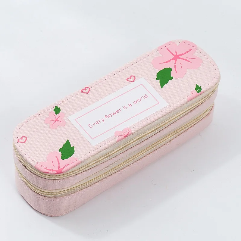 sakura pink Чехол для карандашей ярких цветов, 2 слоя, коробка для ручек, мультяшная сумка для карандашей с фруктами, милый органайзер для канцелярских принадлежностей, Подарочная коробка для школьницы, чехол - Цвет: sakura pink