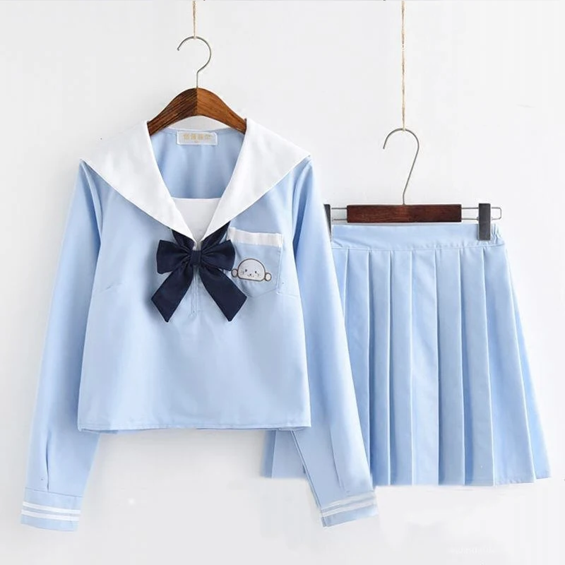 Небесно голубого цвета в морском стиле Школьная девушка 2021 Новый размера плюс
