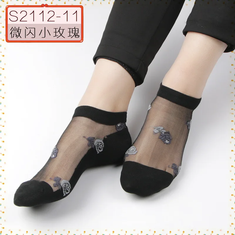 

Bullock Cute Animal Rose Cotton Bottom Sexy Crystal Short Socks Autumn Summer Spring Sweat-absorbent Breathable Cartoon 10 Pairs