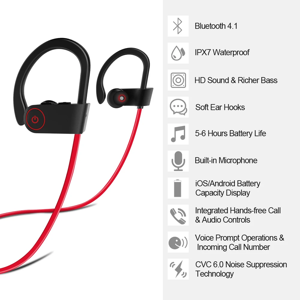 ALWUP Bluetooth наушники IPX4 водонепроницаемые беспроводные спортивные бас bluetooth с