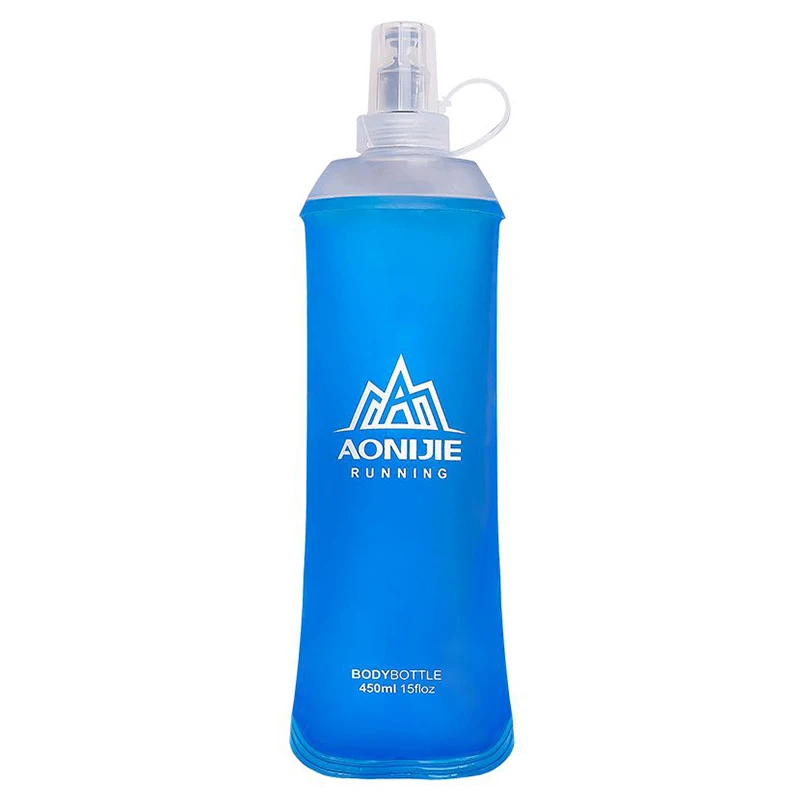 Blue 450/500 ML Water Bottle Soft Folding Portable Squeeze Travel Bottles Outdoor Flexible Running Drinkware With Dust-proof Cover - Color: Blue
