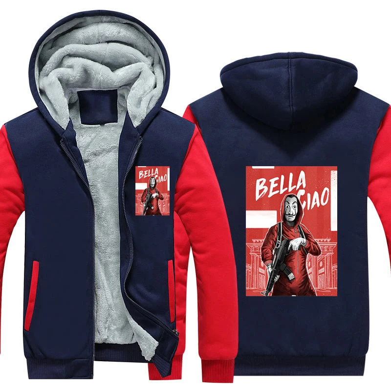 Red4 La casa de papel Thicken Hoodie Coat Money Heist Warm Hoodie Dali Mask La casa de papel Fleece Winter Hoodie - Цвет: Red4