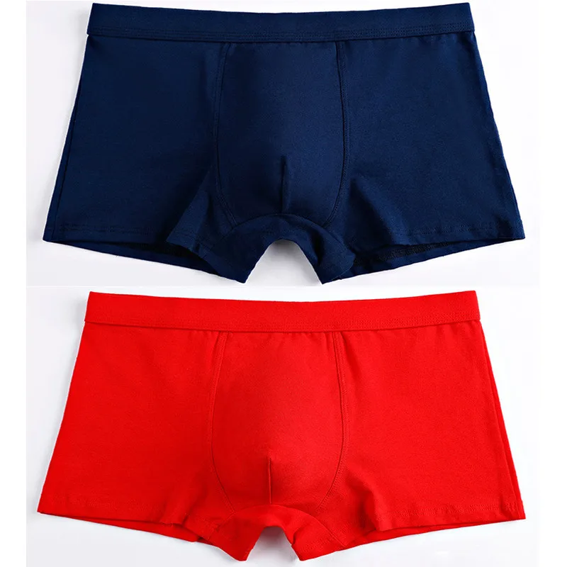 navy-red Мужское хлопковое мягкое нижнее белье, новое хлопковое однотонное дышащее Мужское нижнее белье - Цвет: navy-red