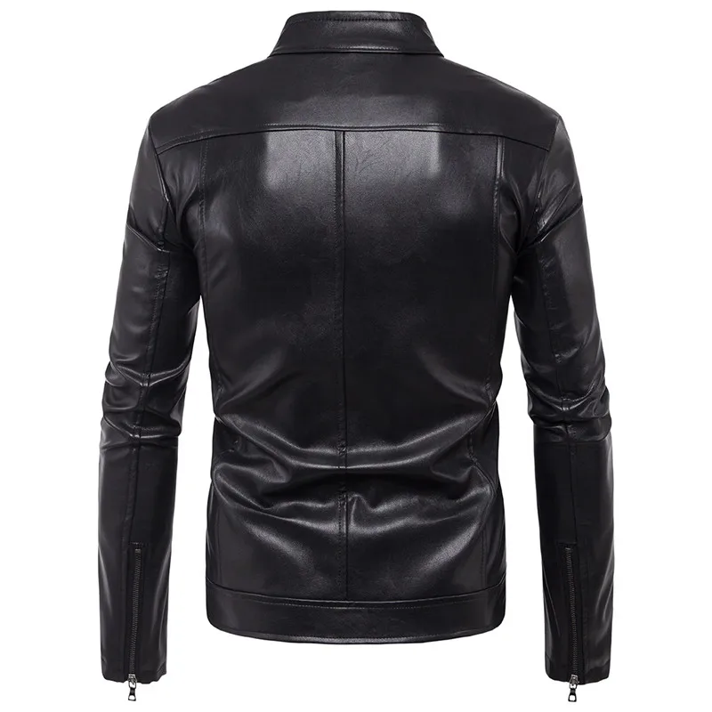 

Spring and Autumn men's motorcycle leather jacket solid color stand collar PU leather jacket men's Windproof coat M-5XL