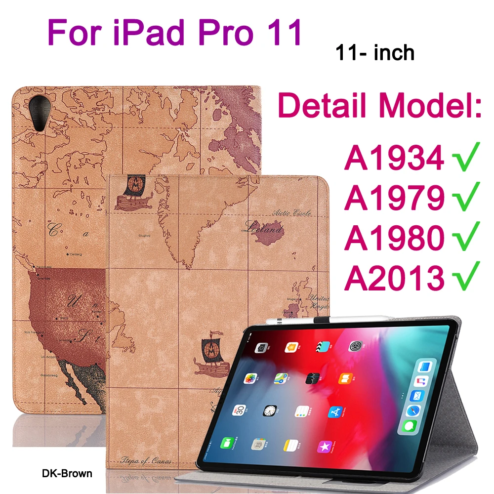 DK Brown-iPdPro11 Для Apple iPad 6 5 4 3 2 Air1 Air 2/iPad Pro 9,7 10,5 11 12,9 дюймов чехол карта Флип кожаный чехол смарт-чехол-подставка - Цвет: DK Brown-iPdPro11