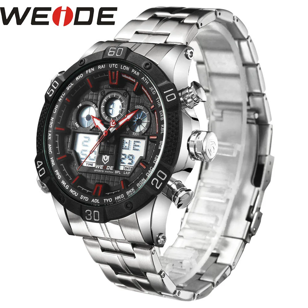 WEIDE, Кварцевые спортивные наручные часы, настоящие автоматические мужские часы, лучший бренд, Роскошные мужские часы, аналоговые, нержавеющая сталь, дата, цифровой led