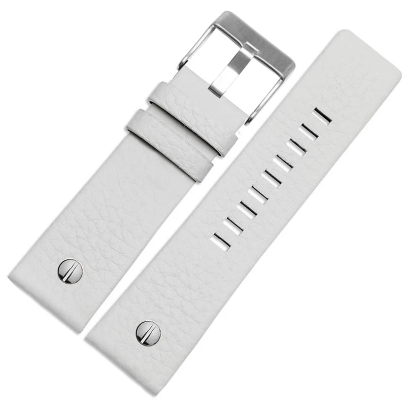 White silver buckle Ремешок для часов из натуральной кожи 22 24 26 27 28 30 мм зерно личи для дизельного топлива DZ4316 DZ7395 DZ7305 часы браслет - Цвет ремешка: White silver buckle