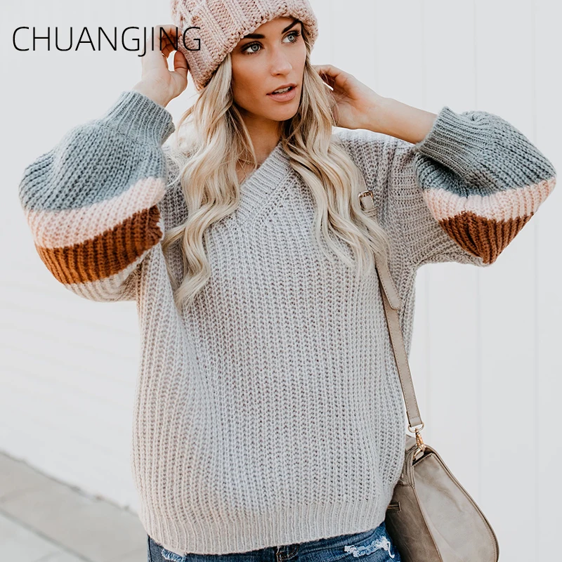 Повседневный вязаный свитер большого размера женский осенне-зимний хлопковый