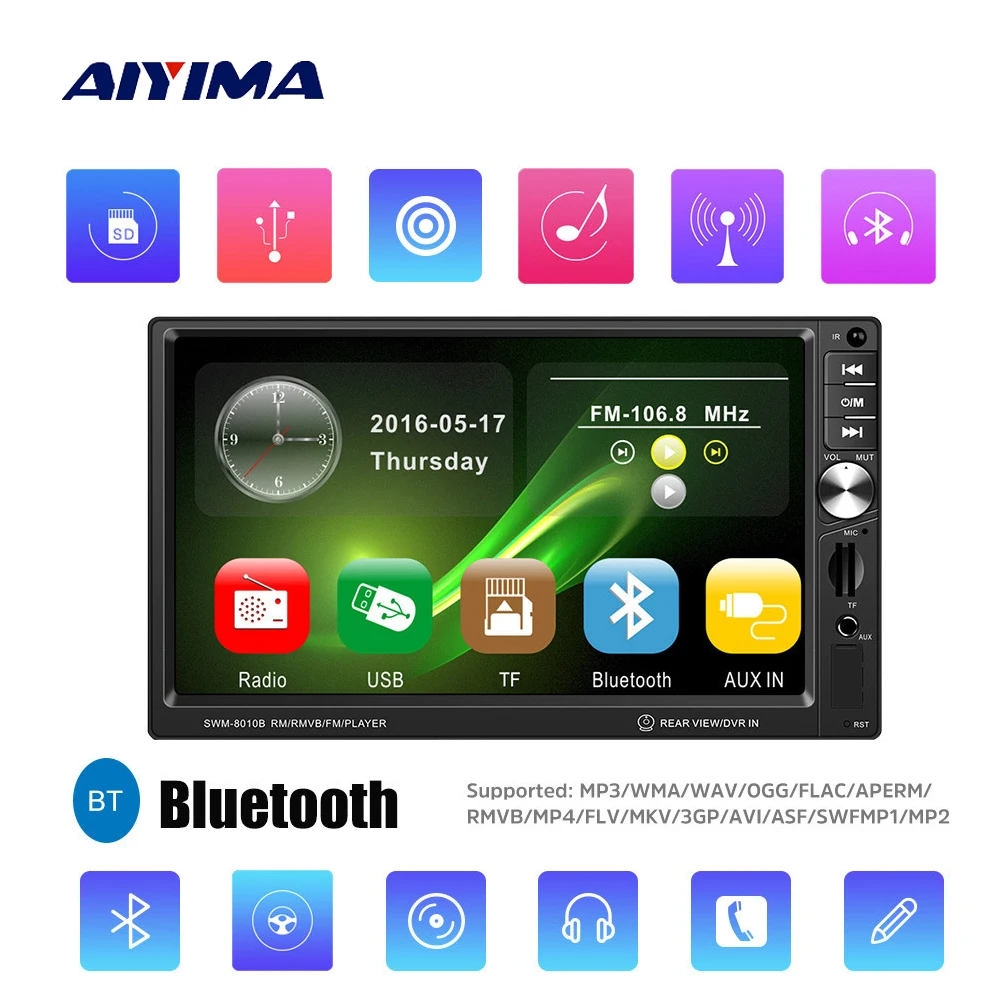 AIYIMA 7 &quotBluetooth MP5 плеер 1 Din мультимедиа MP4 видео музыкальный HD цифровой дисплей TF AUX