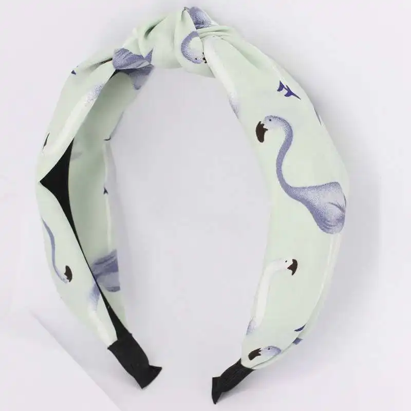 green hair hoop Женская перекрестная Тюрбан повязка на голову с принтом фруктов Фламинго эластичные повязки для волос летняя широкая шифоновая повязка для волос женский завязанный головной убор - Цвет: green hair hoop