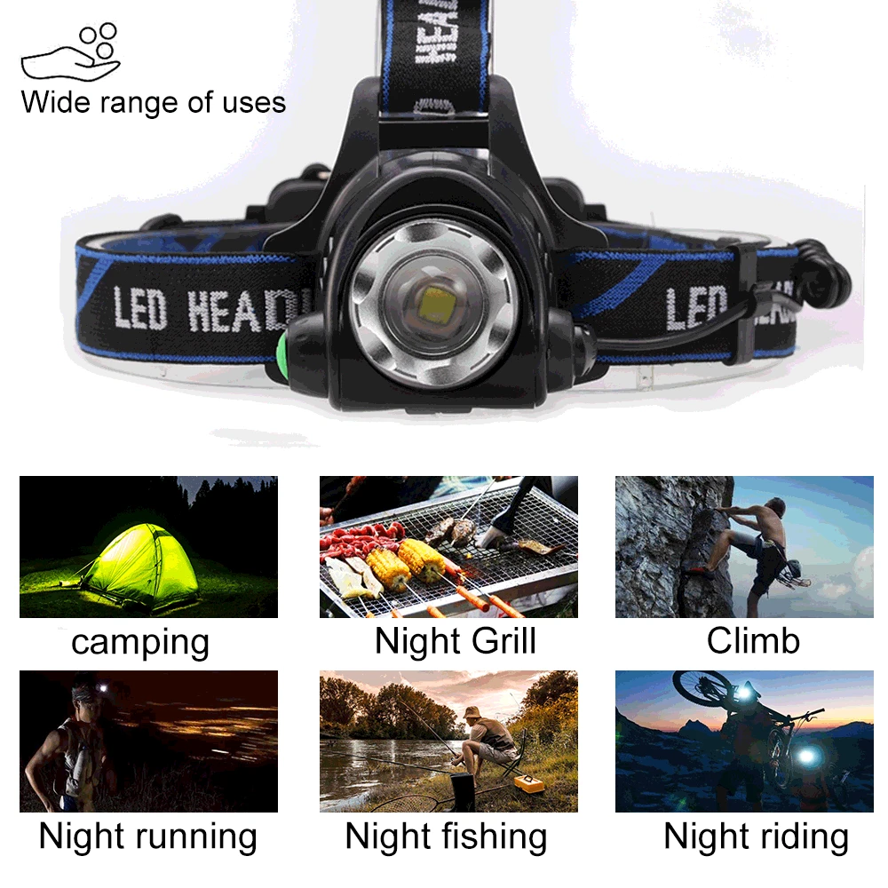2000LM ИК-датчик светодиодный налобный фонарь для рыбалки V6/L2/T6 Водонепроницаемый налобный фонарь с масштабируемым налобным фонариком с батареей 18650