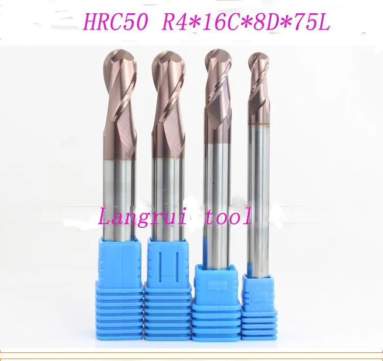 

5PCS HRC50 R4*16C*8D*75L tungsten carbide ball nose end mill CNC machine milling cutter