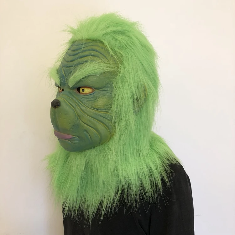 Grinch Косплей Маска Grinch головные уборы Пурим Хэллоуин Рождество аксессуары для мужчин и женщин зеленый латекс маски для костюмированной вечеринки унисекс