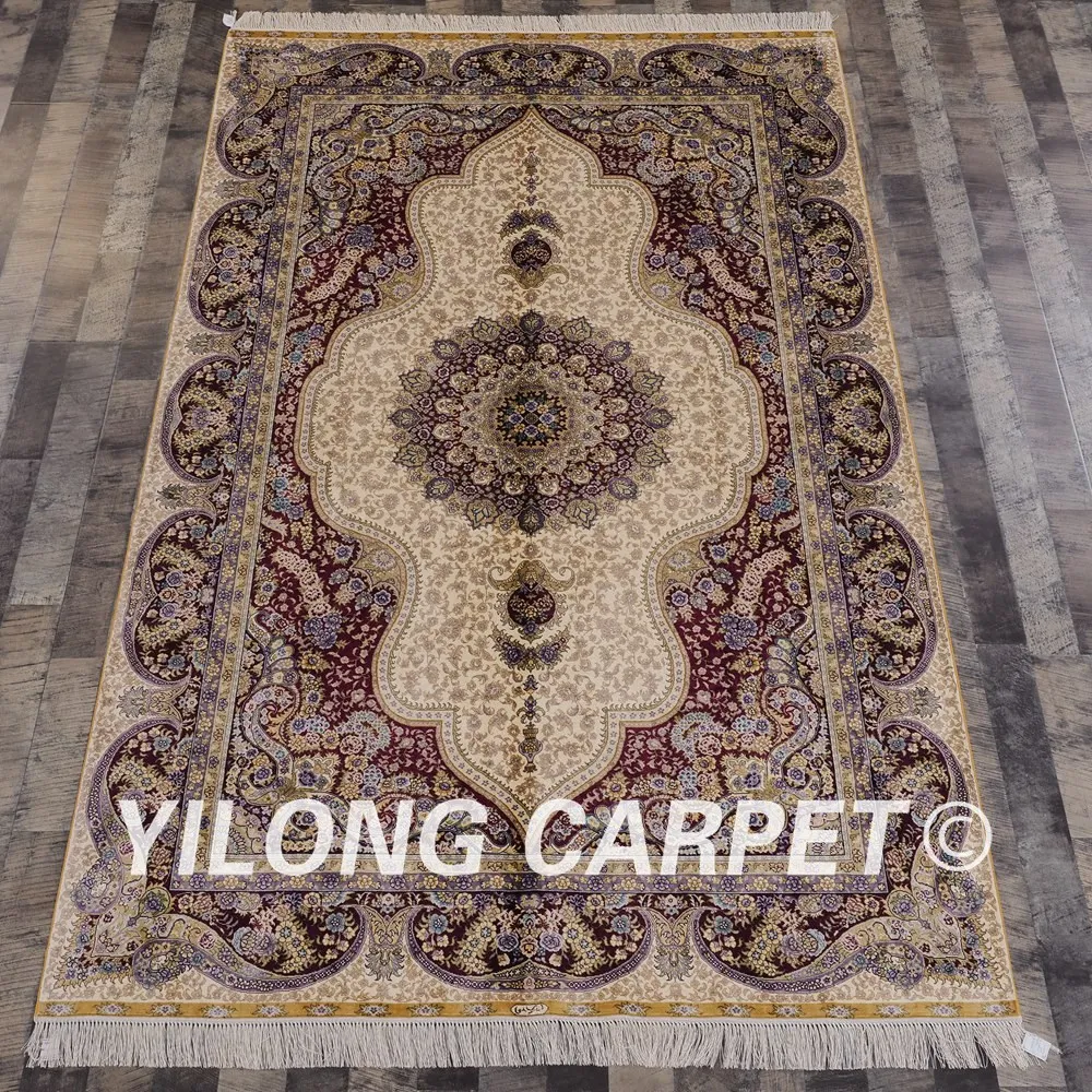 Классические персидские Коврики ручной работы Yilong 5 'x 8' бежевый медальон