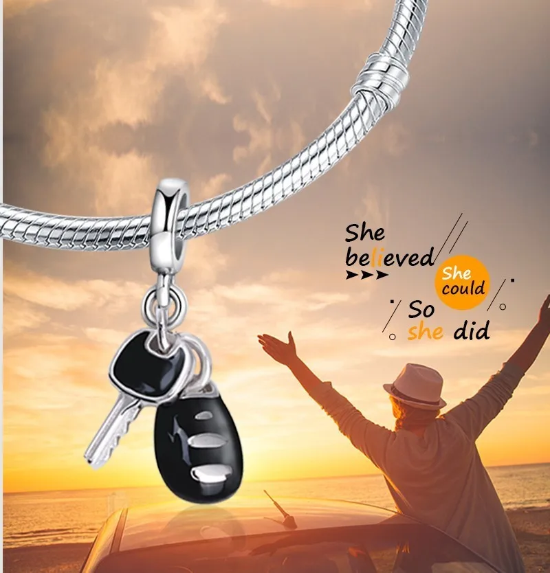 Серьги-подвески из стерлингового серебра для ключей от автомобиля от компании Strollgirl, подходят для pandora, подвески из серебра 925, оригинальные подвески для браслетов, аксессуары для ювелирных изделий DIY